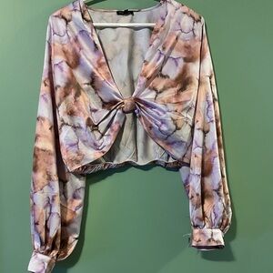 Dynamite Pastel Tie-Dye Blouse with Front Knot